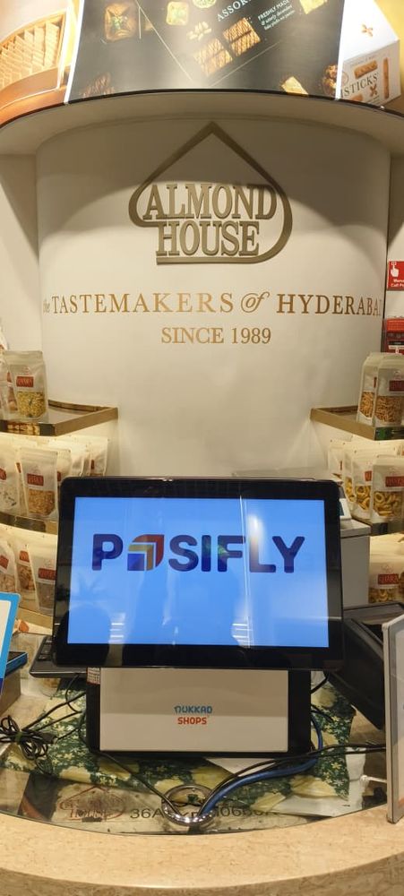NukkadShops POS at the Almond House counter, Hyderabad Airport