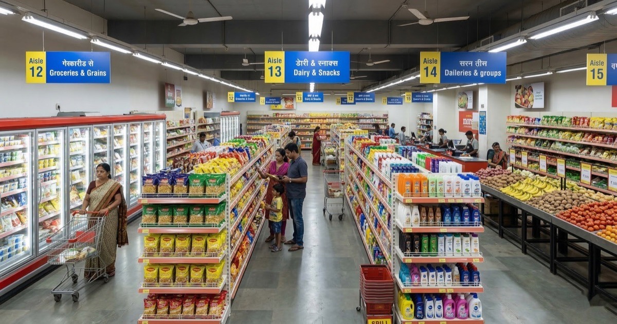 Best POS software in India - supermarket aisle with POS counters