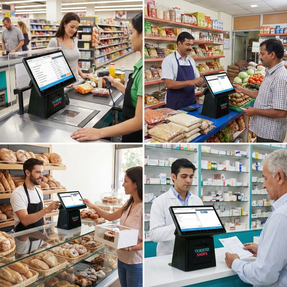 Stocked counters running NukkadShops POS across formats